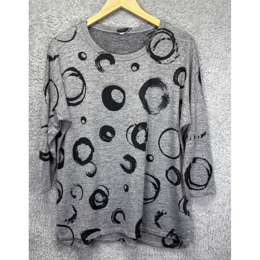 Jess & Jane Women S Geometric Tunic Black Gray Stretch Lagenlook Art To Wear USA